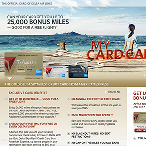 Delta SkyMiles credit card promotional webpage design