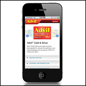 Advil Cold and Sinus mobile website on a smartphone